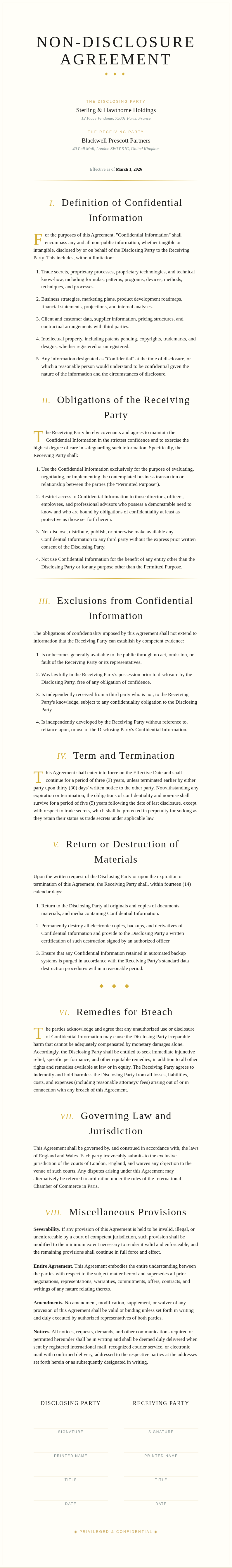 Luxury premium Non Disclosure Agreement